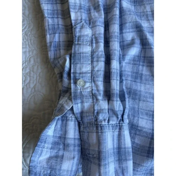 American Rag Cie Mens Medium Long Sleeve Plaid Blue Button Up Shirt 100% Cotton - Picture 2 of 8
